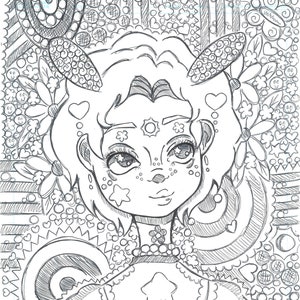 Girl with Rabbit Ears Coloring Page, Digital Download