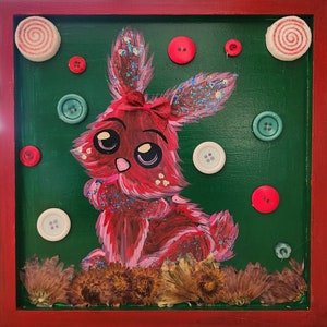 Christmas Bunny Painting, Wall Hanging