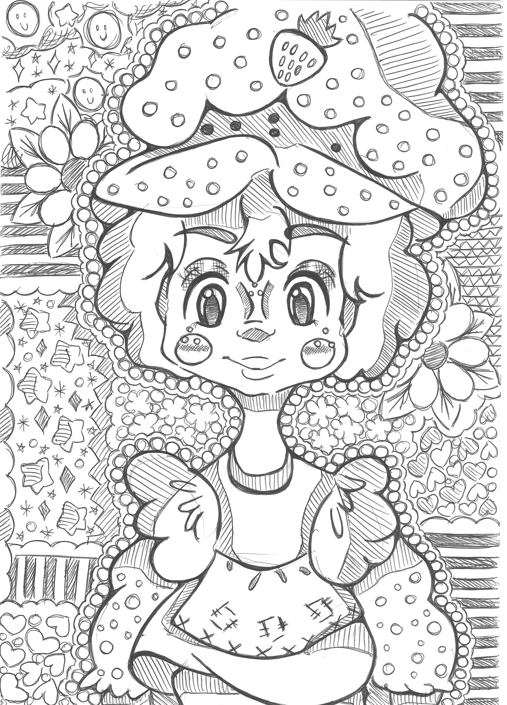 Strawberry Girl Coloring Page Etsy