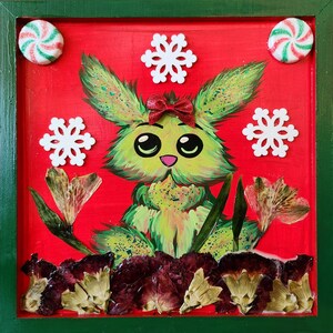 Cute Christmas Rabbit Painting, Wall Hanging