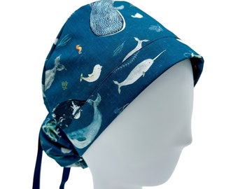 Oceans Ponytail Scrub Cap  | Premium Fabric | Adjustable Hair Pouch | Scrub Caps For Women | Surgical Cap | Gift For Nurses