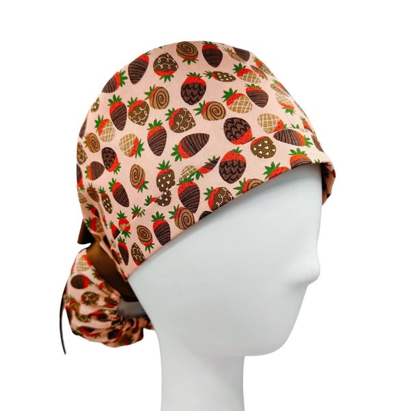 Nuevo estilo/gorro de cola de caballo con bayas de chocolate/gorro de San Valentín/gorro de mujer/gorro/gorro quirúrgico para pelo largo/pelo corto