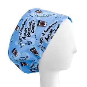 ABC's Of Anesthesia Euro Scrub Cap Custom Print With Cotton Popplin | Nurse Scrub Hat | Surgical Cap | Medical Cap | Coffee Print