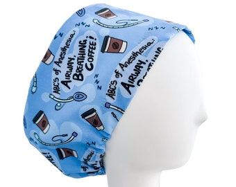 ABC's Of Anesthesia Euro Scrub Cap Custom Print With Cotton Popplin | Nurse Scrub Hat | Surgical Cap | Medical Cap | Coffee Print