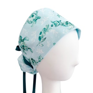 Sea Turtles 2nd Gen Ponytail Scrub Cap | Adjustable Hair Pouch | Scrub Caps For Women | Surgical Cap | Gift For Nurses