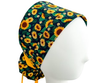 Rifle Paper Co Scrub Cap Sunflower Fields | Premium Style (Cinch Ties) | Scrub Caps For Women | Ponytail Scrub Cap