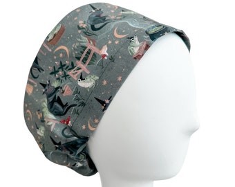 Euro Scrub Cap Witching Cat | Halloween Scrub Cap | Scrub Caps For Women | Surgical Cap | Funny Scrub Cap