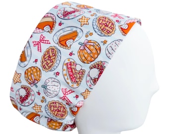 Custom Print Pumpkin Pie Euro Scrub Cap | Fall Thanksgiving Surgical Cap | Adjustable Toggle | Optional Satin Lining