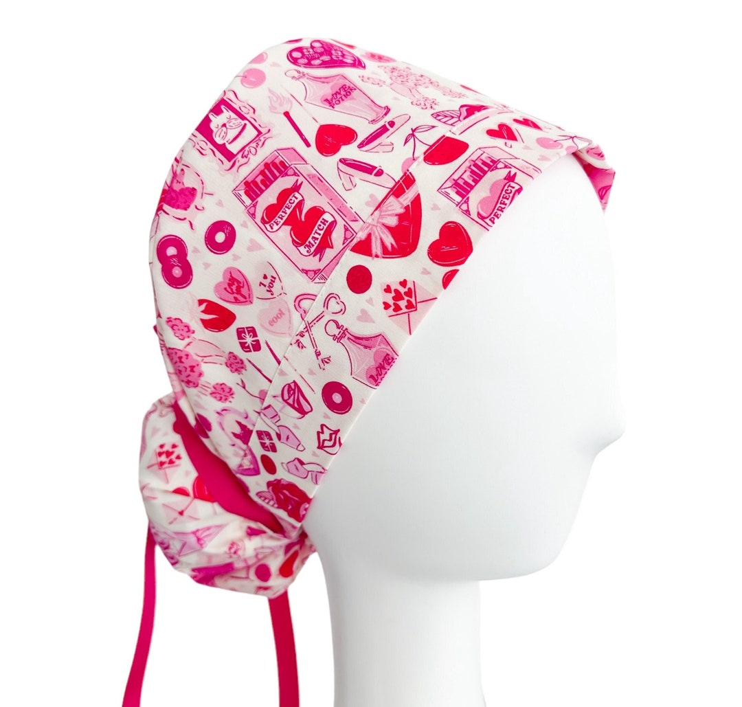 Love All Around Ponytail Scrub Cap, Premium Fabric, Scrub Caps for