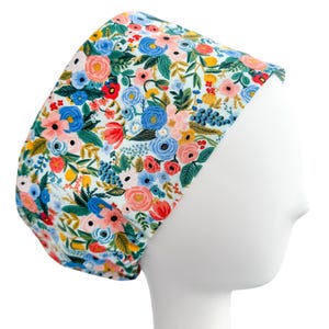 Euro Scrub Cap with Adjustable Toggle in Rifle Paper Co Garden Party Petite