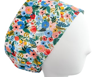 Euro Scrub Cap with Adjustable Toggle in Rifle Paper Co Garden Party Petite