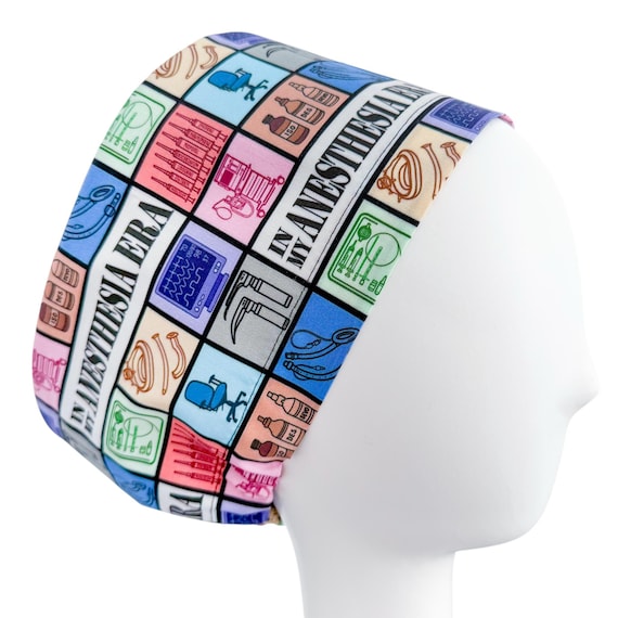 In My Anesthesia Era Euro Scrub Cap, Custom Print Lightweight Cotton Surgical Hat with Adjustable Toggle & Satin Lining Option