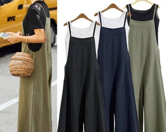 black linen dungarees