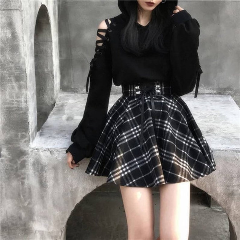 White Black Goth Skirt / Anime Skirt / Cosplay Halloween Skirt | Etsy