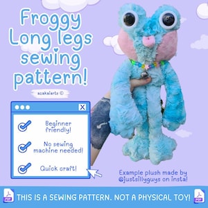 FROGGY long legs easy beginner sewing pattern - Clown frog cottagecore 90s kidcore clowncore template stuffed animal felt plushie toy craft