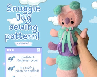 SNUGGLE BUG - confident beginner plush sewing pattern -  90s kidcore kawaii cute easy tutorial instructions craft gift soft toy caterpillar