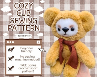 COZY CUB - beginner plush sewing pattern -  90s kidcore kawaii cute easy tutorial instructions sewing craft gift soft toy animal bear baby