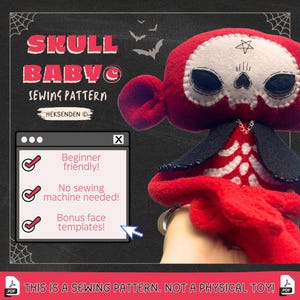EASY SEWING PATTERN - Skull baby plush sewing pattern beginner friendly craft soft toy stuffed toy goth creepy cute kawaii gift halloween