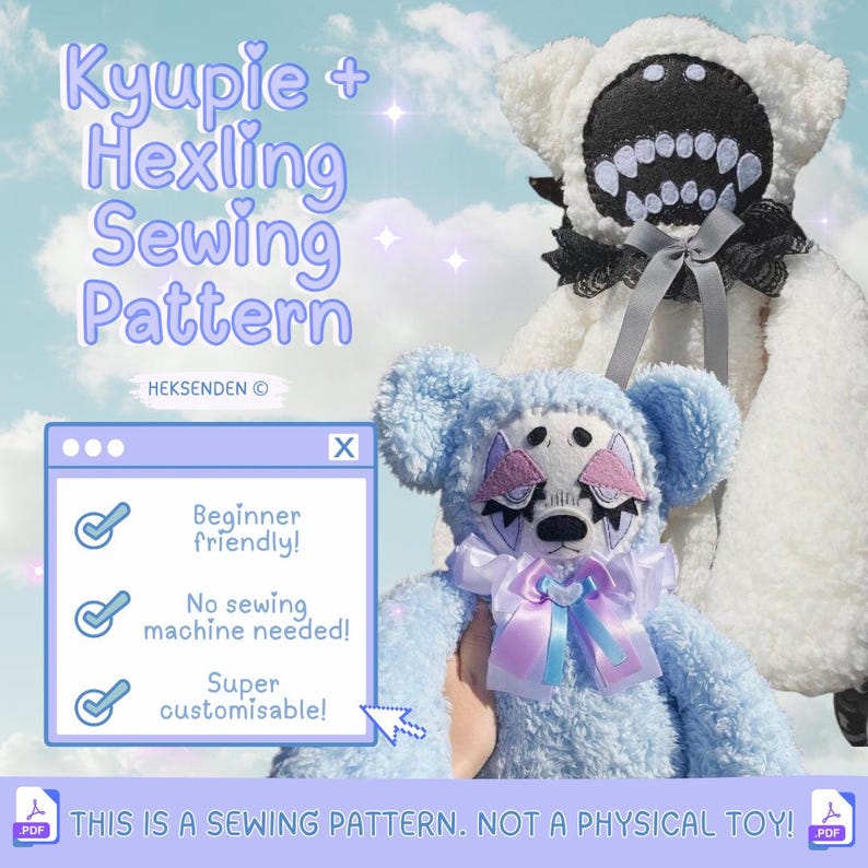 EASY SEWING PATTERN - Kyupie Hexlings kawaii unique handmade plush doll stuffed toy cute creepy easy beginner craft gift christmas birthday image 1