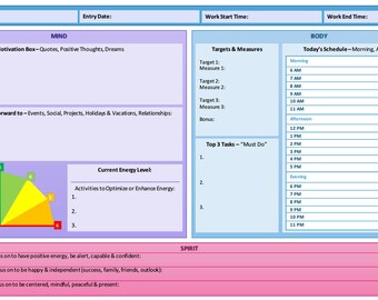 Planificador diario para cuerpo, mente y espíritu: planifique su lista de tareas pendientes, cronograma, presupuesto, objetivos, visualización, energía y gratitud - PDF imprimible