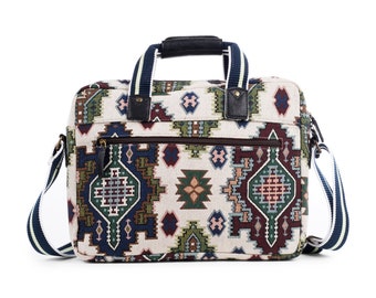 Sac pour ordinateur portable en coton jacquard médaillon multicolore