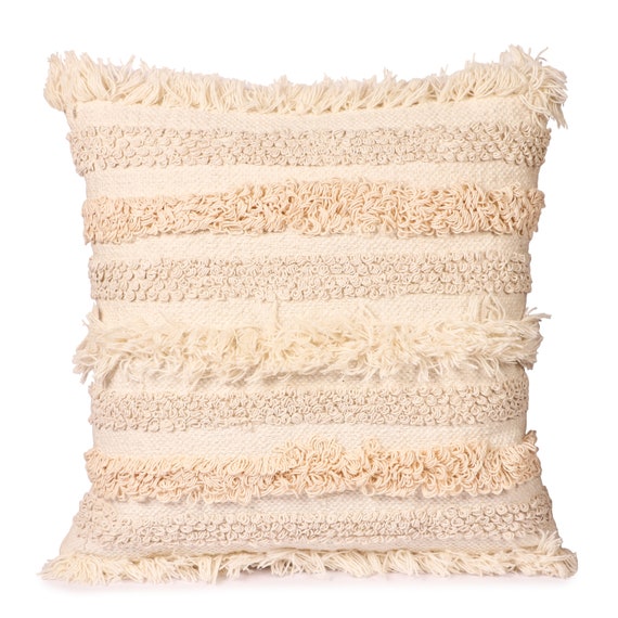 Woven Boho Textured Throw Pillow, Cream Pebble
