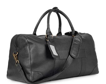 Black Leather Duffel Bag: Full-Grain Travel Weekender