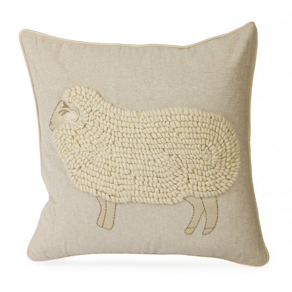 Sheep Wool Embroidered Cushion Cover, Hand Tufted 45x45 cms Handmade Wool Decorative Cotton Pillow Cover Home Decor Gift Bedroom, Fall Decor