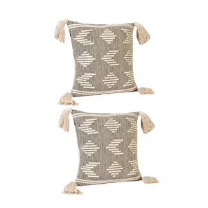 Boho Throw Pillow Cover: Handwoven Cotton Cushion with Tassels