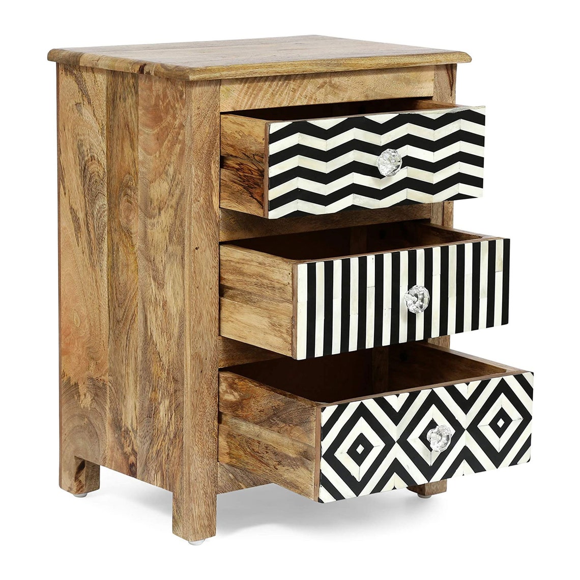 Handcrafted Boho 3 Drawer Mango Wood Nightstand Natural | Etsy