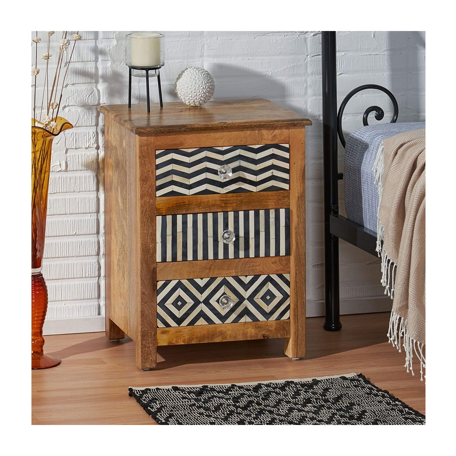 Handcrafted Boho 3 Drawer Mango Wood Nightstand Natural Etsy