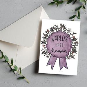 O melhor cartão de felicitações em aquarela humana do mundo, cartão pintado à mão, nota encorajadora, cartão em branco com envelope
