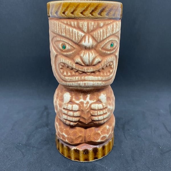 Vintage Tiki Orchids of Hawaii NOS Brown Mug Green Eyes MCM Japan R-3