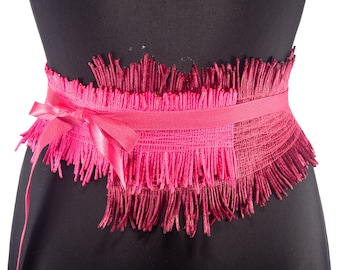 Plus size Womens Pink Waist Belt , Handmade Corset Belt Made From Unique Fringe, Fully Personalized And Customizable Curvy Women Jacket belt