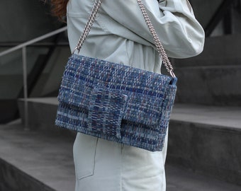 Upcycled Denim Woven Clutch, Eco-Friendly Recycled Jeans Bag, Handmade Sustainable Fashion, Shoulder Bag From Old Jeans, Zero Waste Fashion