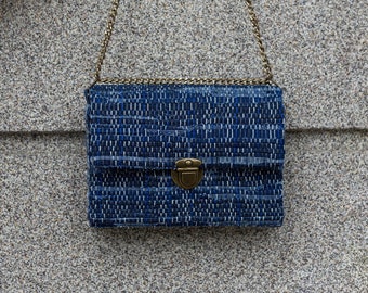 Stylish Eco-Conscious Clutch: Upcycled Denim & Woven Fabric, Sustainable Bag for Women, Recycled Jeans Shoulder Bag, Eco Chic Style