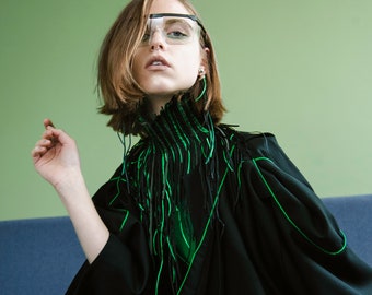 Statment Bright Green Handmade Collar / Choker Made From Unique Finge Texture, Detachable Oversized Collar, GOTHIC Costume Props, Gift