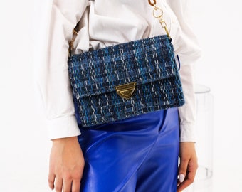Denim Clutch from Woven Fabric: Sustainable Fashion Bag, Recycled Jeans Shoulder Bag, Eco-Friendly Handbag, Upcycled Jeans Gift  Bag