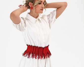 Ready to Ship Red Belt: Handcrafted Obi Belt, Universal fit & Perfect for Summer Guest look, Elegant Fringe Waist Corset, Perfect Gift