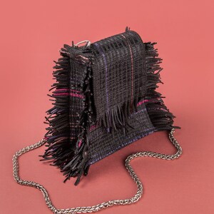 Handmade Black Color Women Purse Made From Unique Fringe Texture, Authentic BOHO Style Fringe Material, Personalized Shoulder Handbag image 6