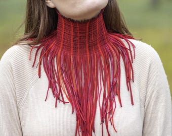 Red Fringe Detachable Collar, Handmade Choker Necklace, Statement Art Piece, Custom Neck Corset, Editorial Accessory