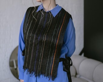 Handwoven Corset Vest with Fringe, Boho Woven Vest, Bohemian Waistcoat, Handmade Festival Top