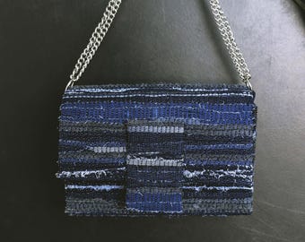 Eco-Friendly Upcycled Denim Clutch: Recycled Jeans and Woven Fabric Shoulder Bag, Stylish & Sustainable Fashion for Women, Zero Waste