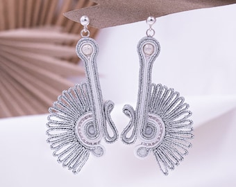 Luxury Wedding Earrings, Soutache BOHO Style Silver Earrings, Unique design