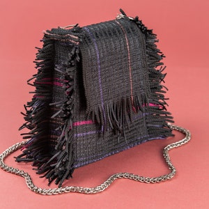 Handmade Black Color Women Purse Made From Unique Fringe Texture, Authentic BOHO Style Fringe Material, Personalized Shoulder Handbag image 7