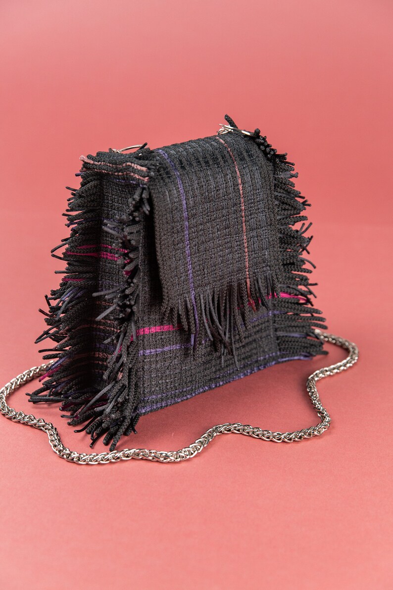 Handmade Black Color Women Purse Made From Unique Fringe Texture, Authentic BOHO Style Fringe Material, Personalized Shoulder Handbag image 7