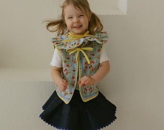 Soft Floral and Sparkly Denim Reversible Vest for Toddler Girl - Perfect Coquette Style Gift or Special Outfit