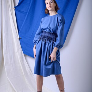 Handmade Navy Blue Corset Belt, designed for comfort and style. Perfect for plus size, this high-waist obi belt features a unique fringe texture. Ideal for boho fashion lovers, it’s a versatile waist cincher and a thoughtful gift for women.