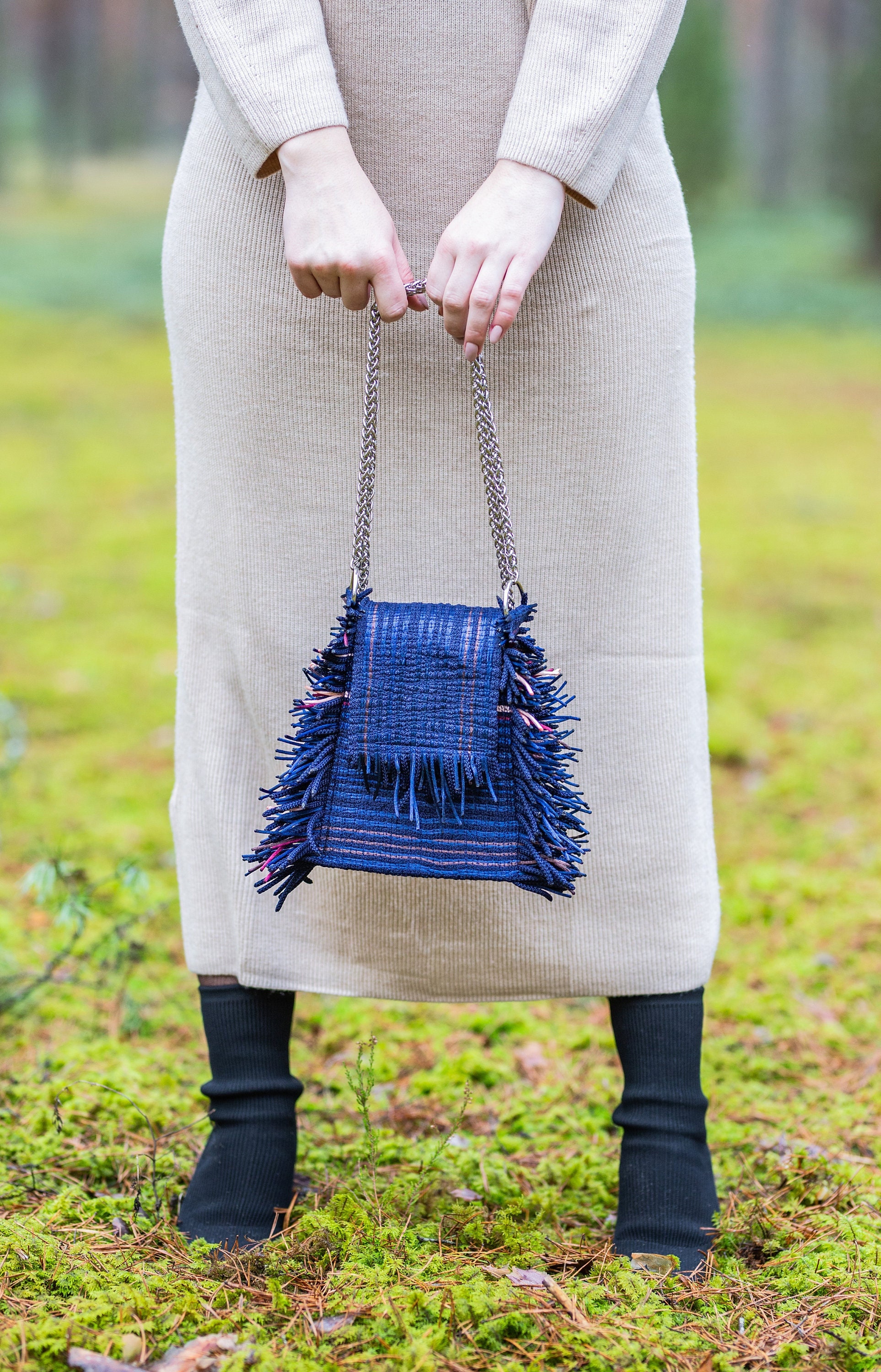 BOHO Style Handmade Blue Color Women Purse Made From Unique Fringe ...