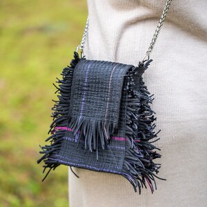 Handmade Black Color Women Purse Made From Unique Fringe Texture, Authentic BOHO Style Fringe Material, Personalized Shoulder Handbag image 2